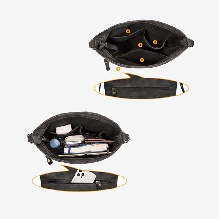 Umhängetaschen für Damen, mittlere Größe, 3 Reißverschlüsse, Schulterhandtasche aus Leder
