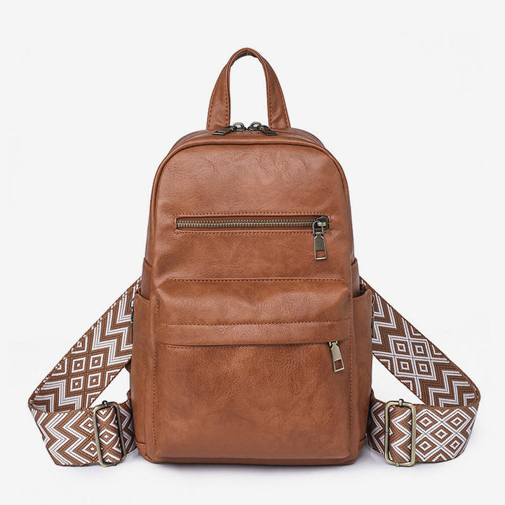Lederrucksack für Damen, Retro, einfarbig, Mehrzweck-Schultertasche