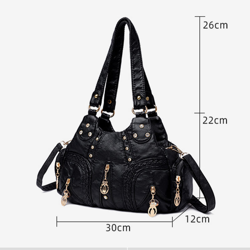 Umhängetasche mit mehreren Taschen für Damen, bunt, groß, Leder, Umhängetasche