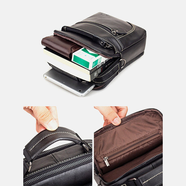 Multifunktions-Umhängetasche aus echtem Leder mit mehreren Taschen