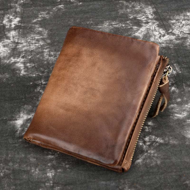 Retro Herren Geldbörse aus gebürstetem Rindsleder, Münzbörse, Kartenhalter