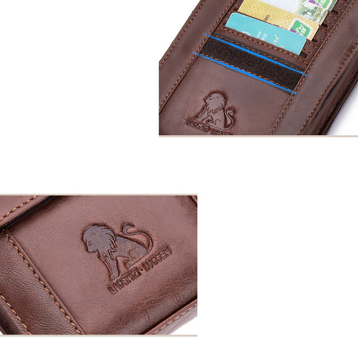 Echtes Leder Geldbörse Clutch Multi-Slot Gürteltasche mit Gürtelschlaufe Crossbody Strap