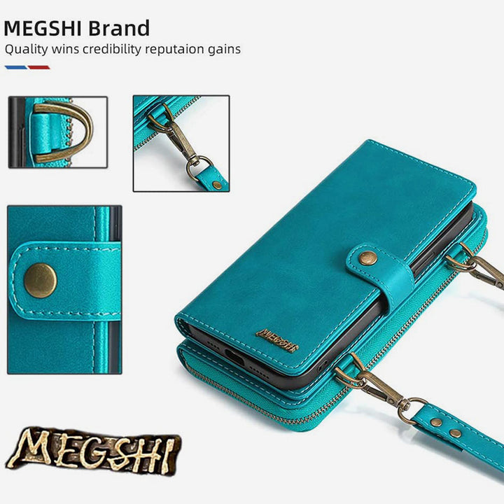 Brieftaschenhülle für iPhone Samsung [2 in 1] Magnetische abnehmbare Geldbörse [Crossbody-Kette] Folio Flip Card Solt Protection Back Cover