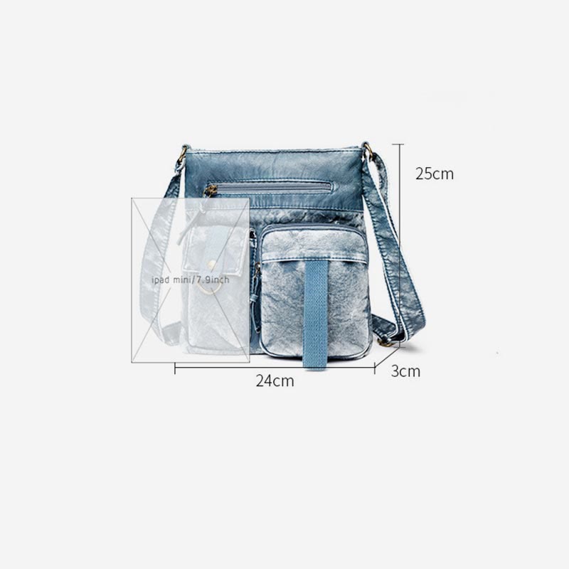 Umhängetasche für Damen, gewaschene, lässige Schultertasche aus Denim-Leder