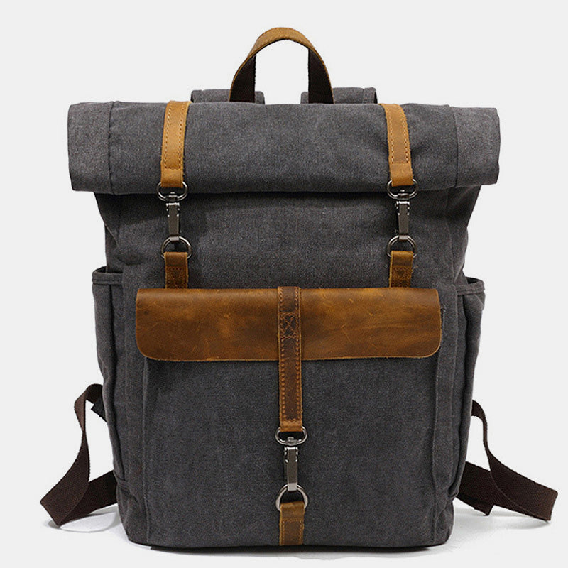 Unisex Canvas Leder Wandern Reise Rucksack Rucksack Schultasche Daypack