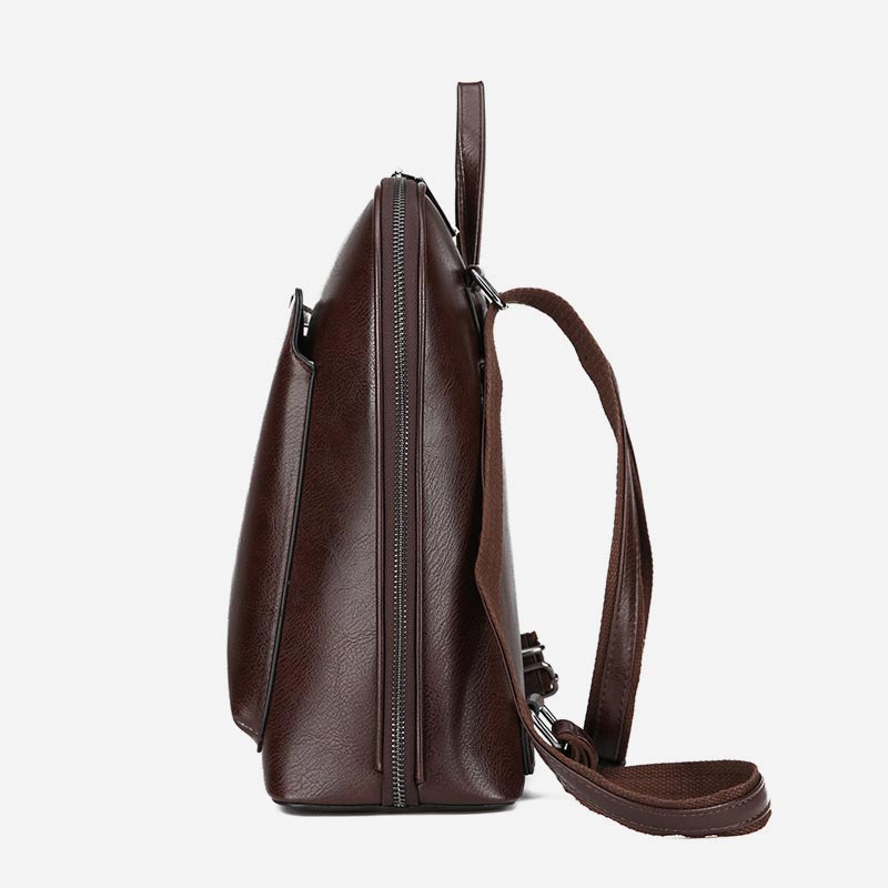 Retro PU Leder Daypack Frauen Casual Rucksack Geldbörse Reißverschluss Schultertasche