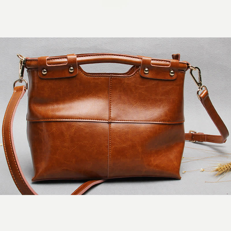 Top-Griff-Tasche für Damen, genietete Umhängetasche aus Rindsleder
