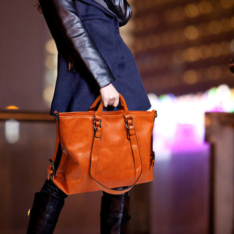 Große Reisetasche für Damen, minimalistische Handtasche aus schlichtem Leder
