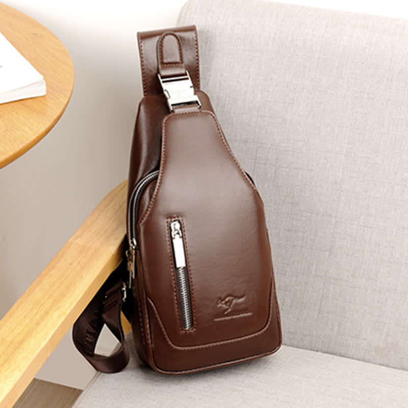Diebstahlsichere Vintage-Schultertasche für Herren mit USB-Ladeanschluss