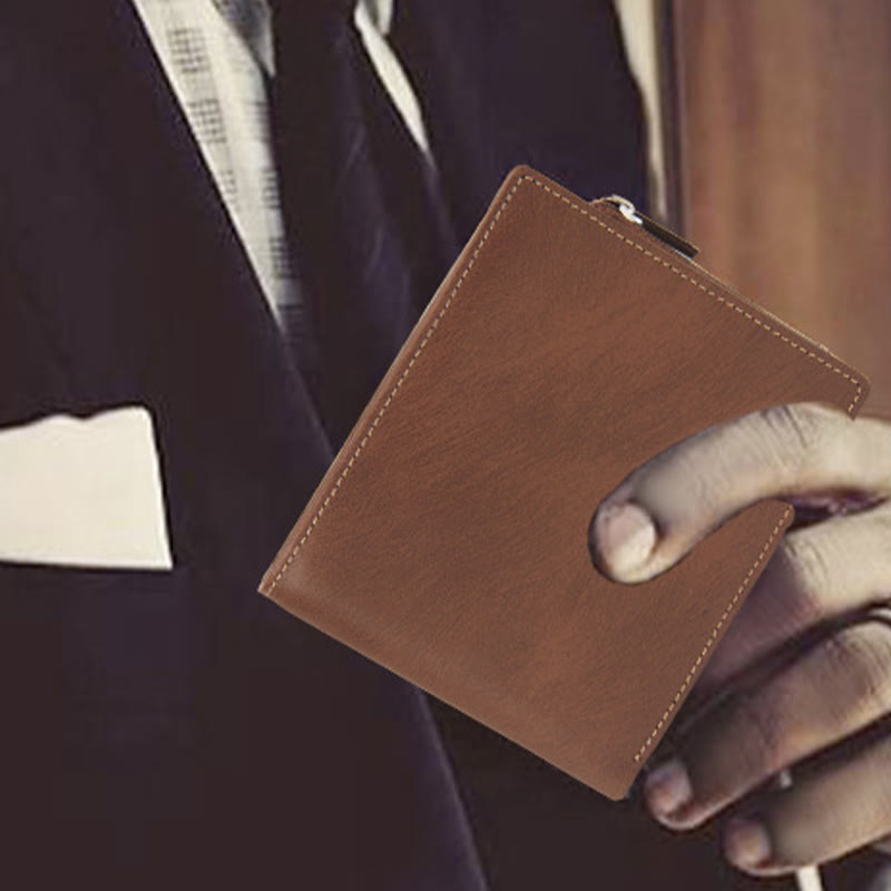 Geldbörse für Herren, lässig, Leder, multifunktional, mit Reißverschluss
