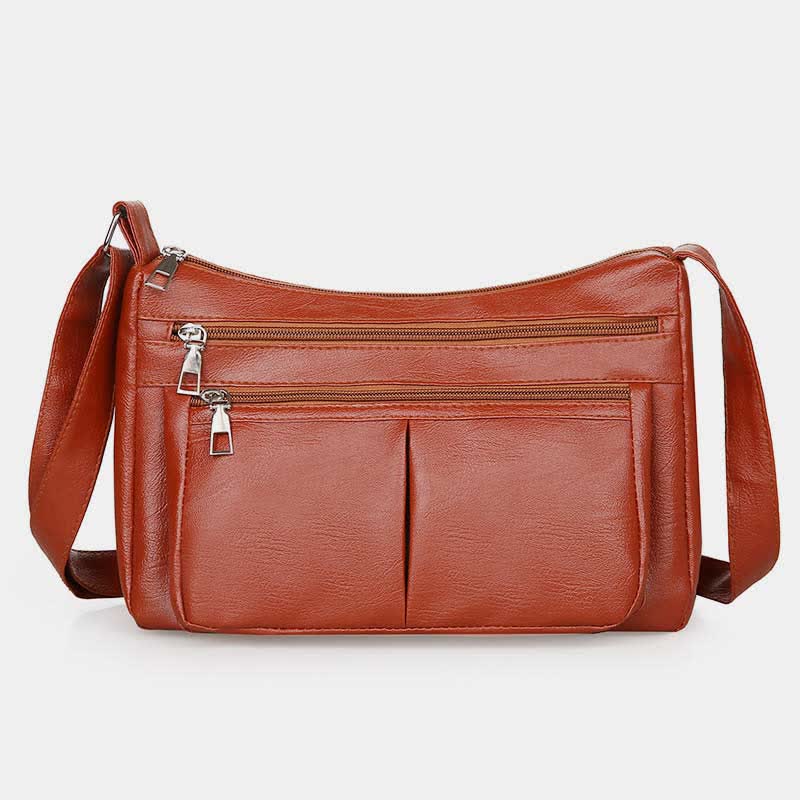 Umhängetasche mit 3 Reißverschlüssen für Damen, leichte, wasserdichte Schultertasche aus Leder