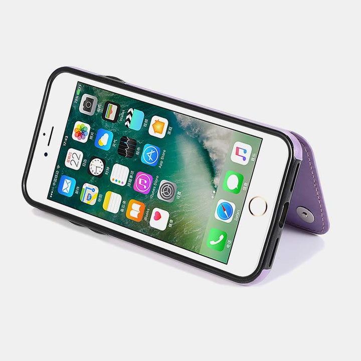 Handyhülle aus Leder mit Brieftaschenformat und Kartenhalter, Sichtfenster, kompatibel mit iPhone und Samsung