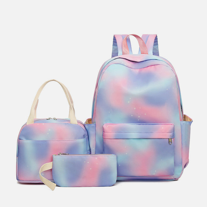3-teiliges Batik-Rucksack-Set für Mädchen, Schulranzen, Büchertasche, Studenten, Damen, Canvas
