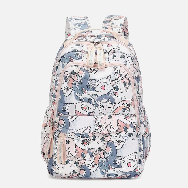 Rucksack für Damen, lustiger Katzen-Cartoon-Druck, wasserdichte Schulhandtasche