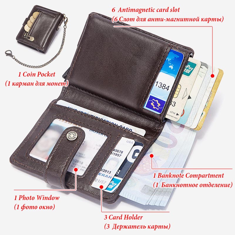 RFID Bifold Business Kurze Geldbörse mit Kette