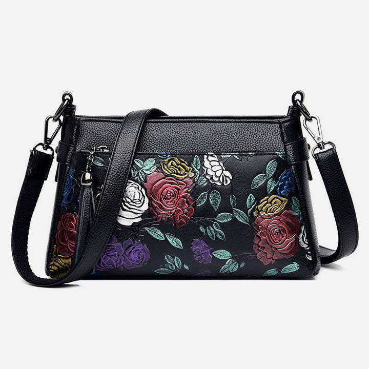 Umhängetasche mit Blumenmuster für Damen, Geldbörse mit Quaste und Libellen-Print