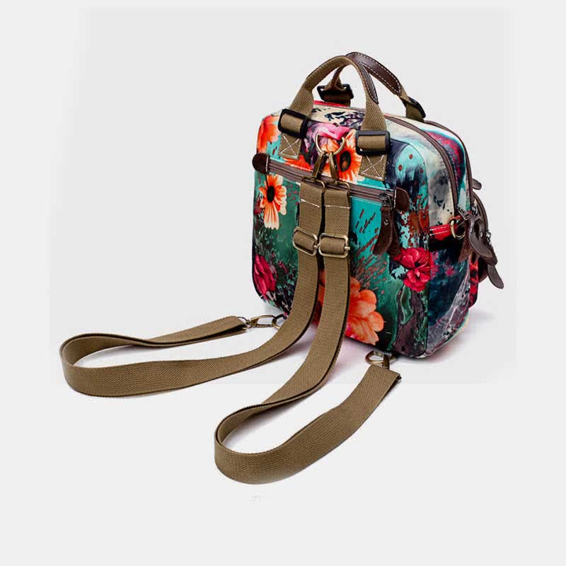 Multifunktionaler wasserdichter Rucksack mit Blumendruck, Wickeltasche mit Blumenmuster, Umhängetasche 