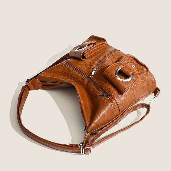 Umwandelbarer Rucksack aus weichem Leder mit zwei Fächern für Damen