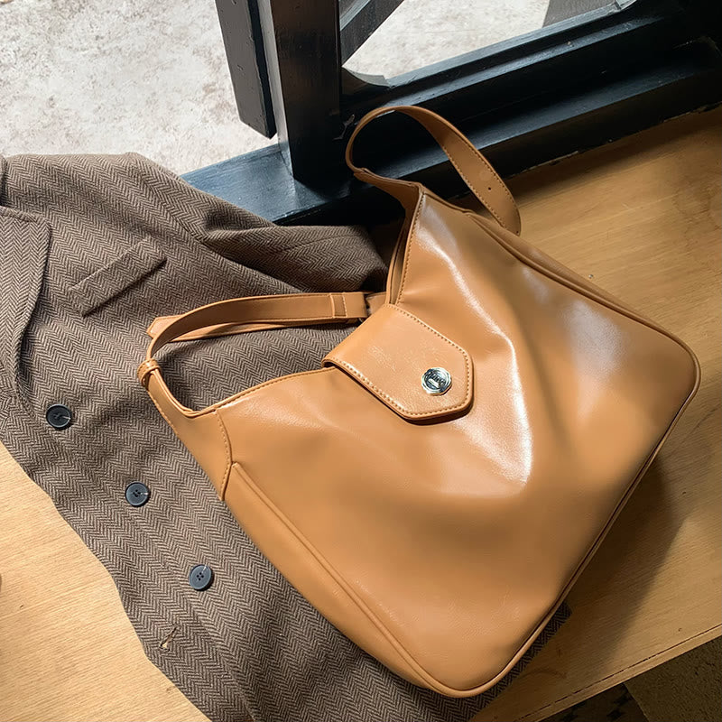 Minimalistische Ledertasche, einfarbig, breite Schnalle, Umhängetasche für Damen