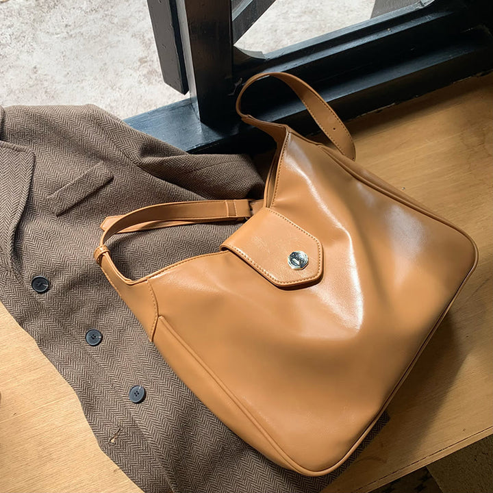 Minimalistische Ledertasche, einfarbig, breite Schnalle, Umhängetasche für Damen