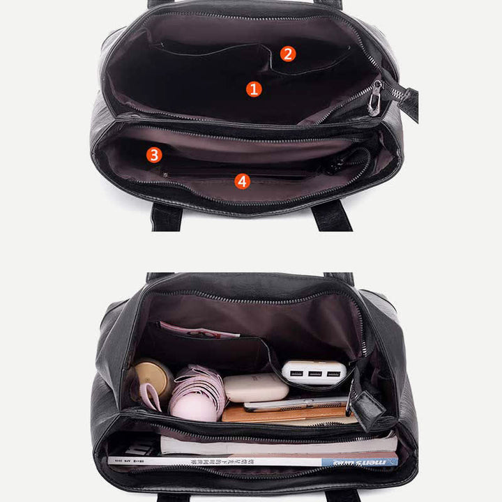 Damen Handtasche aus weichem Kunstleder mit zwei Fächern, Schultertasche
