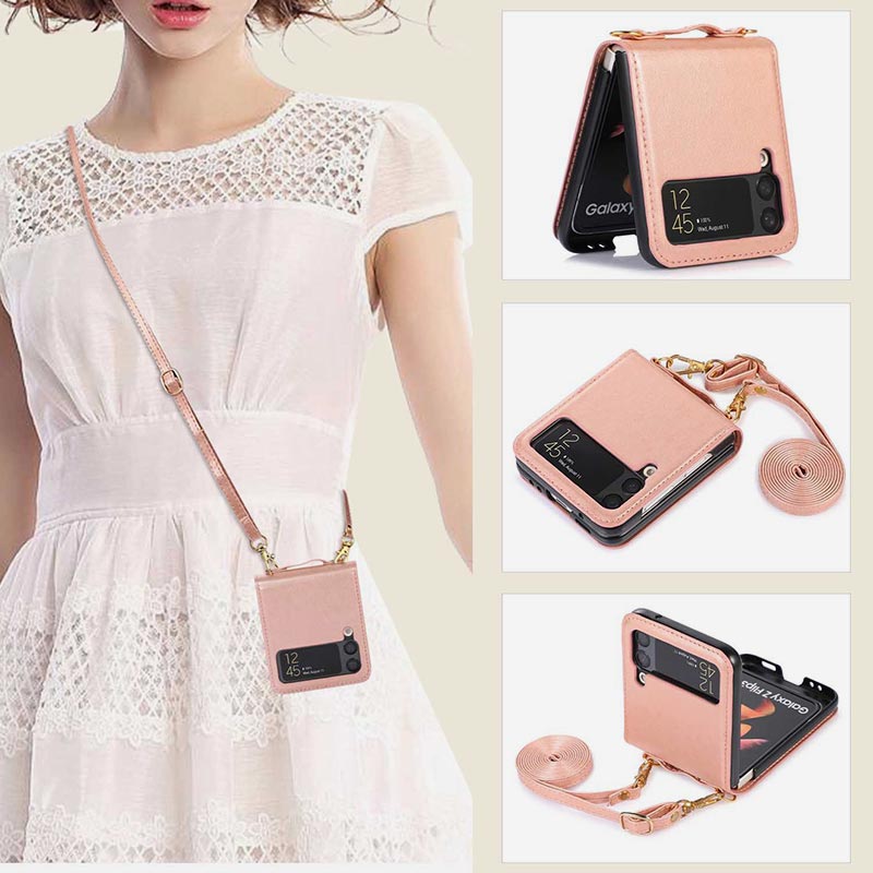 Samsung Galaxy Z Flip 3 Handyhülle, einfarbige Crossbody-Handytasche mit Kartenfach