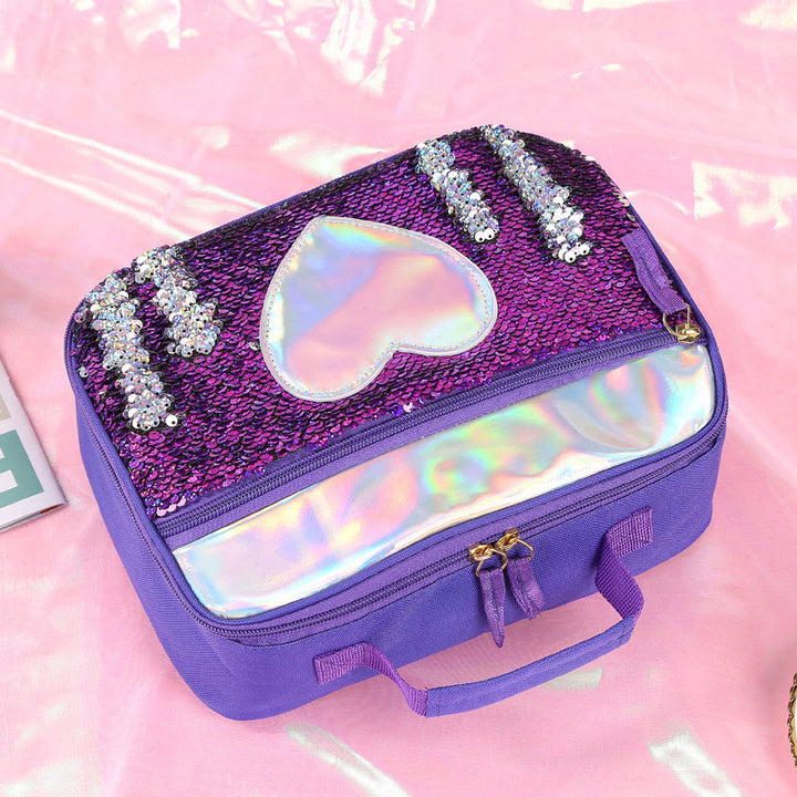 Lunchtasche für Kinder mit Glitzer-Herzmuster, isolierte Tasche