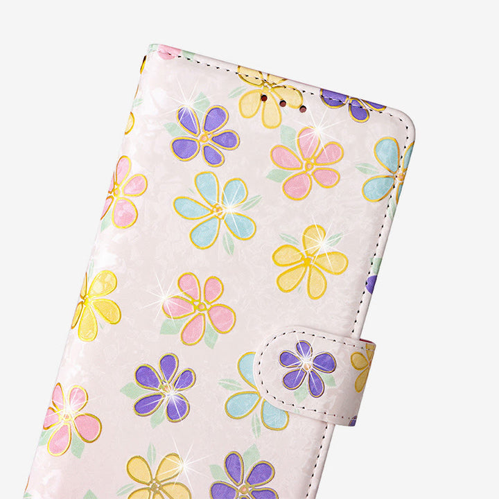 Bunte Blumen-Telefon-Kasten für Iphone Leder Clamshell Telefon Tasche