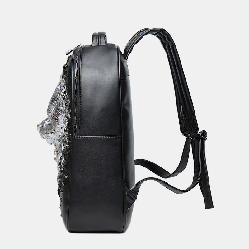 3D Tierkopf Rucksack mit Nieten aus Leder Coole Laptoptasche College Büchertasche