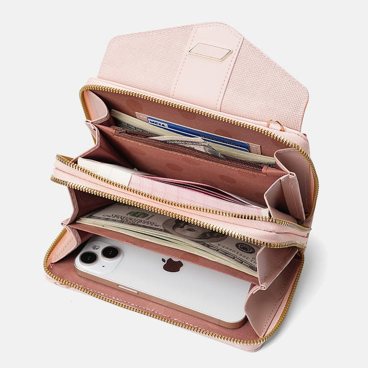 Handytasche für Damen, PU-Leder, Umhängetasche mit mehreren Fächern und Reißverschluss