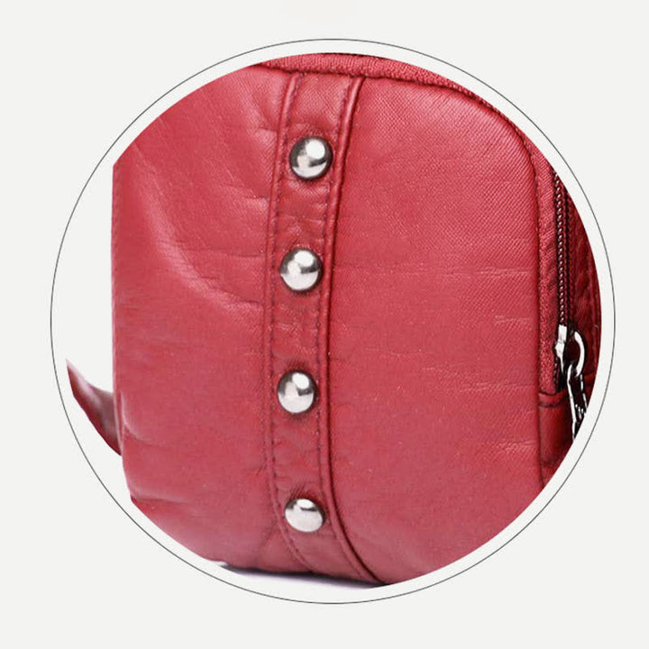 Umhängetasche mit mehreren Taschen für Damen, Retro-Nieten, Leder, Schultertasche
