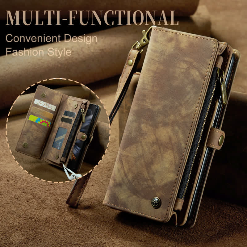 Robuste magnetische Leder-Brieftaschenhülle für Z Fold 4 mit Handschlaufe