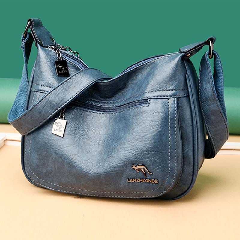 Umhängetasche mit zwei Fächern für Damen, weiches Leder, Damen-Umhängetasche