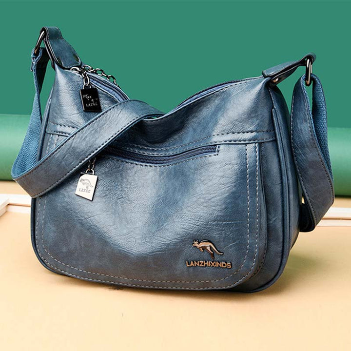 Umhängetasche mit zwei Fächern für Damen, weiches Leder, Damen-Umhängetasche