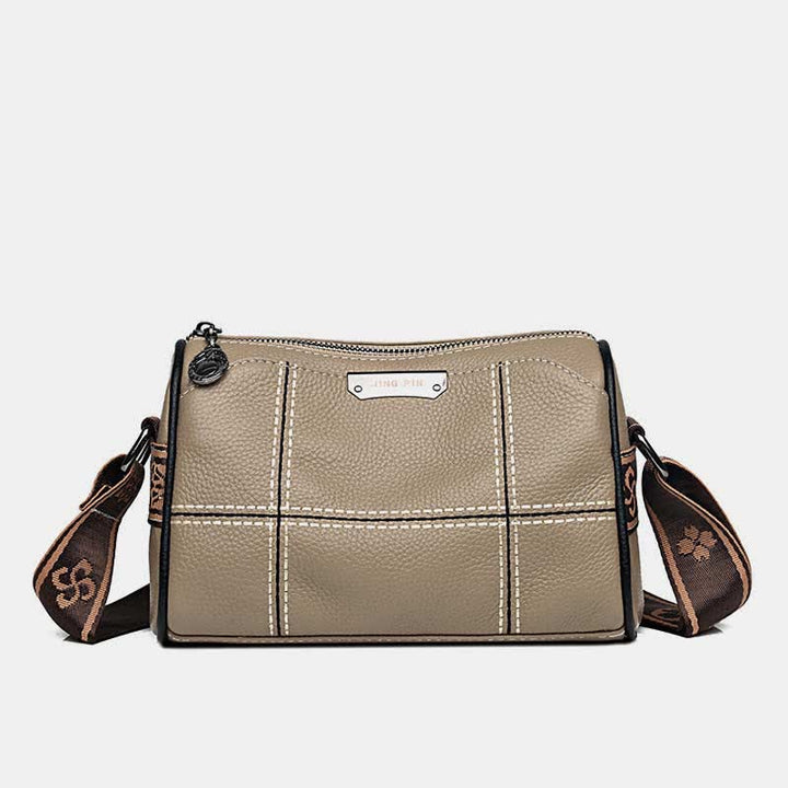 Kleine Umhängetasche aus echtem Leder mit drei Fächern, Schultertasche für Damen