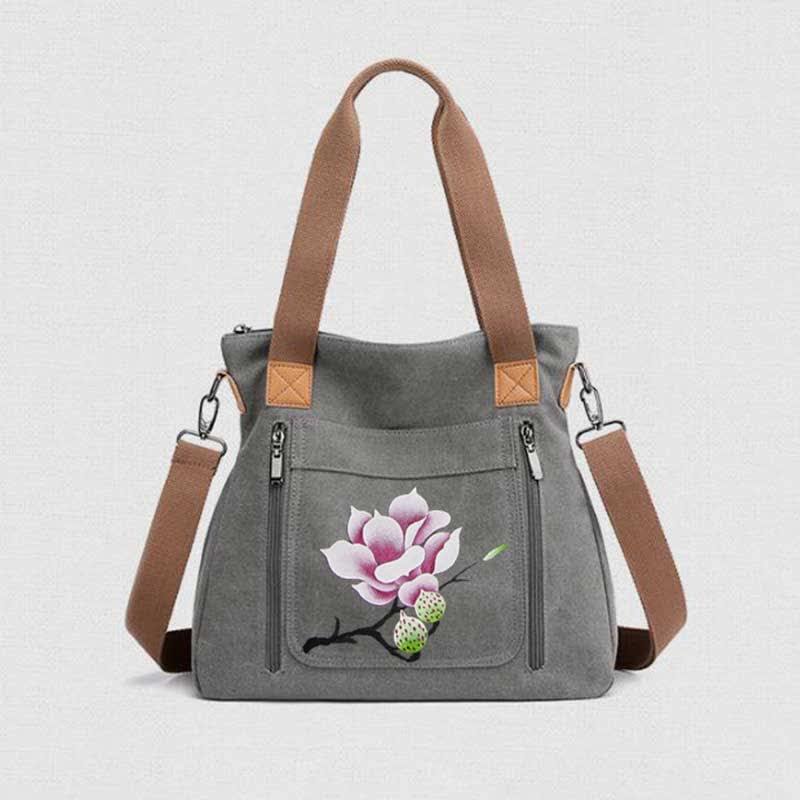 Handtasche aus Canvas mit Blumendruck für Damen, Henkeltasche oben, Umhängetasche