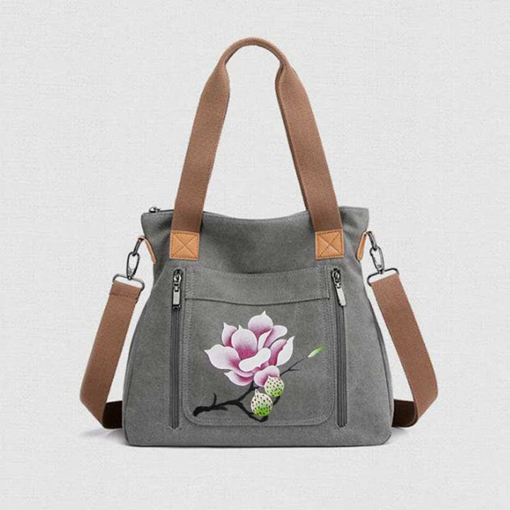 Handtasche aus Canvas mit Blumendruck für Damen, Henkeltasche oben, Umhängetasche