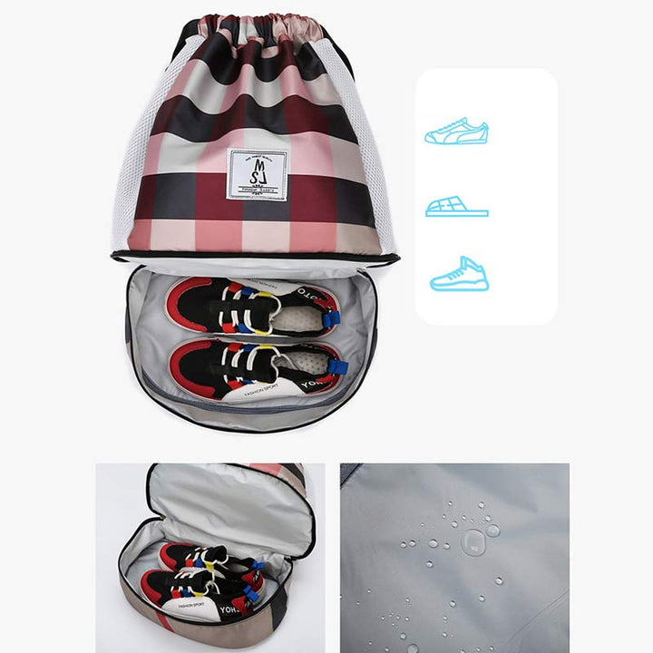 Wasserdichter Kordelzug-Rucksack, Sportsack, Mini-Reise-Tagesrucksack mit Schuhfach