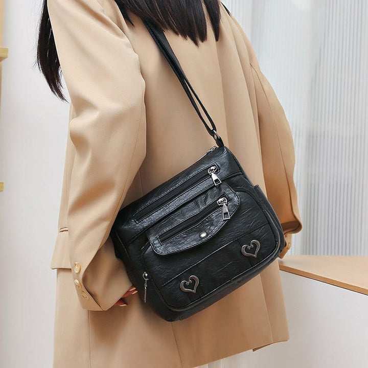 Herz Dekor Umhängetasche Retro Kunstleder Damen Schultertasche