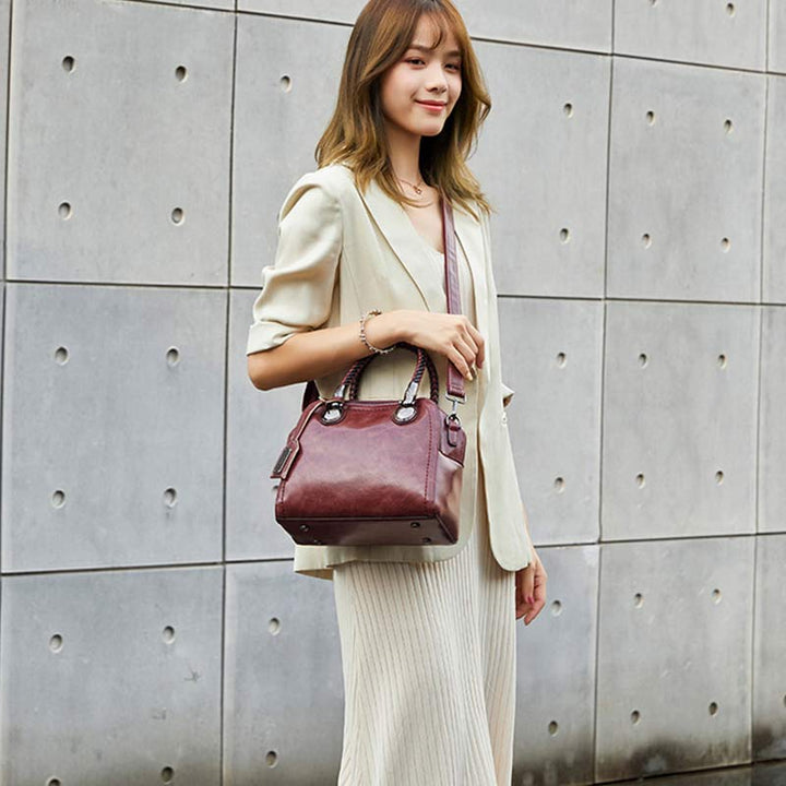 Vintage Leder Satchel Handtasche Top-Griff Tasche mit Cross Body Strap