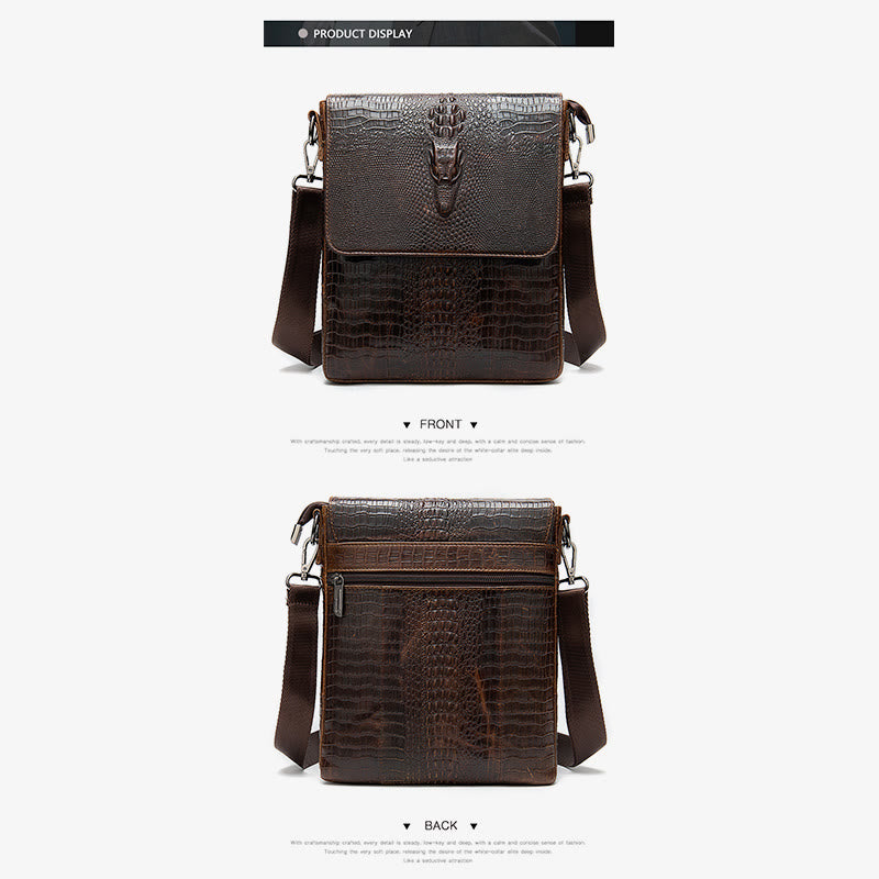 Clamshell Messenger Bag Herren Unifarben Krokodildruck Business Geldbörse