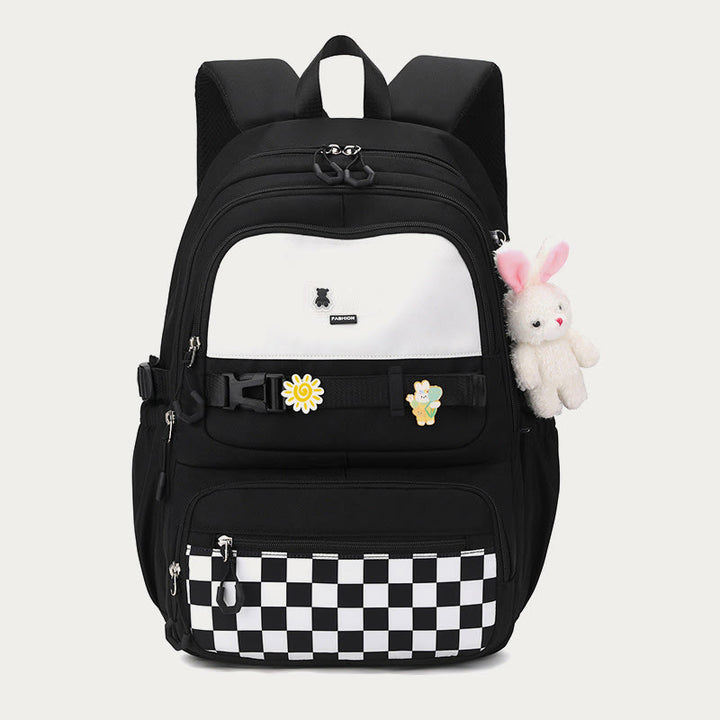 Rucksack für Damen, kariertes Muster, helle Farbe, einfache Schultasche