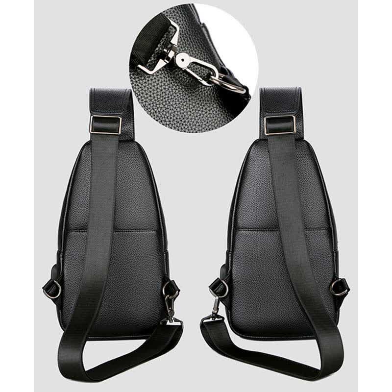 Sling-Brusttasche aus Leder mit mehreren Taschen für Männer mit USB-Ladeanschluss