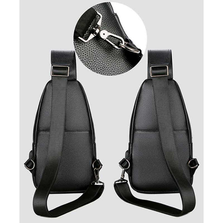 Sling-Brusttasche aus Leder mit mehreren Taschen für Männer mit USB-Ladeanschluss