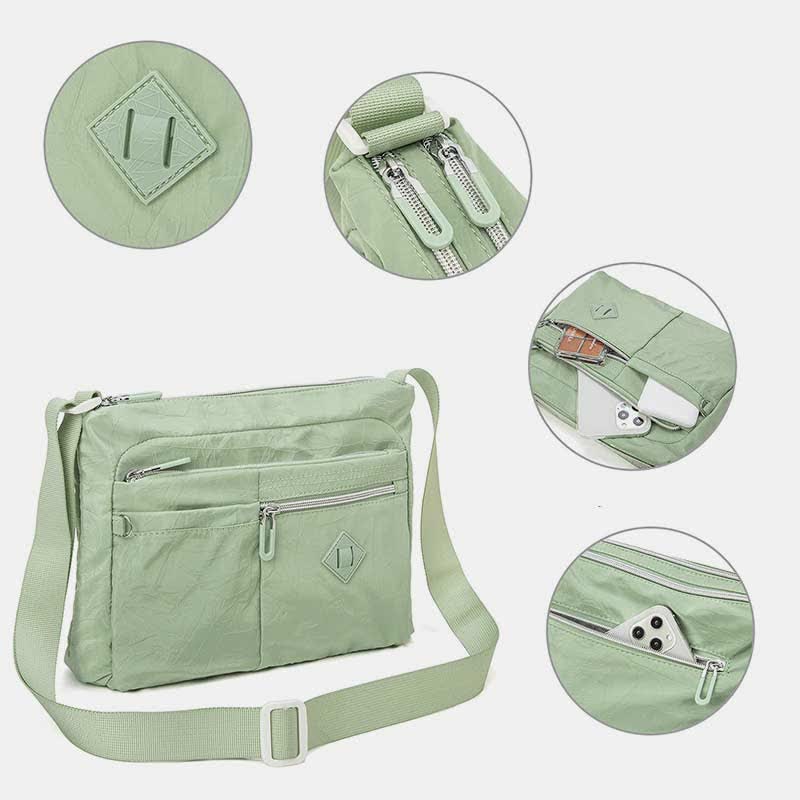 Umhängetasche mit Doppelreißverschlussfach für Damen, leichte Schultertasche mit mehreren Taschen