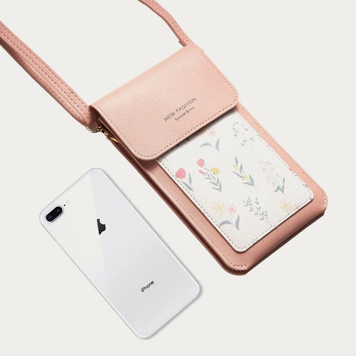 Handytasche für Damen, transparente, berührbare Umhängetasche mit Mini-Aufdruck