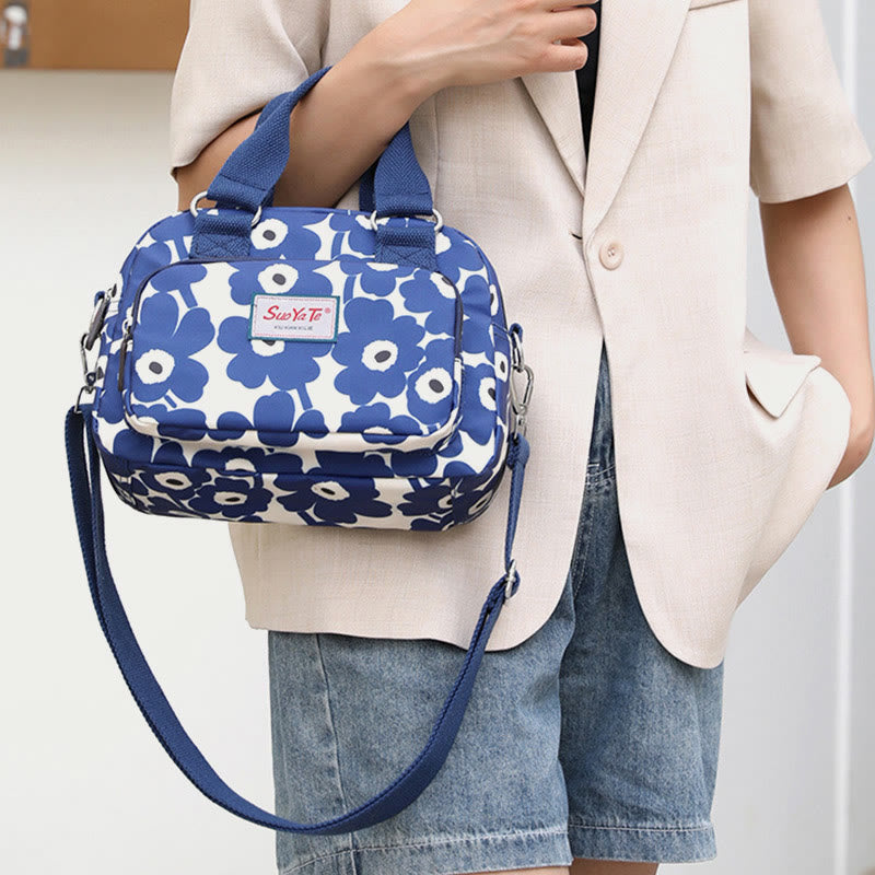 Umhängetasche aus Nylon für Damen, Handtasche mit buntem Blumendruck
