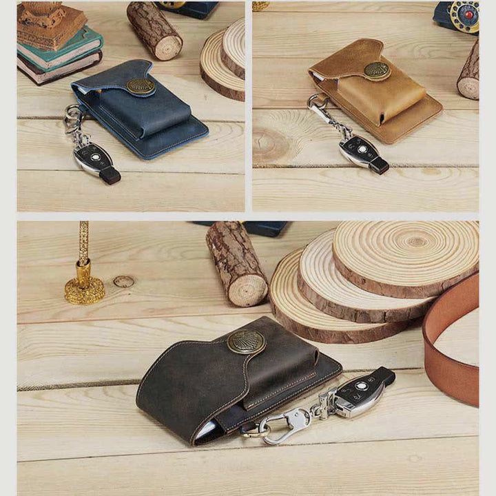 Vintage Leder Flip Handytasche Gürteltasche mit Zigarettenfach