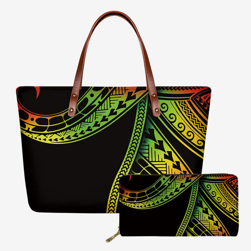 Polynesianisches Taschenset für Damen, lange Geldbörse, Clutch