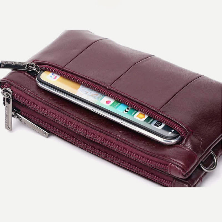 Clutch-Geldbörse für Damen, mehrere Taschen, Echtleder-Geldbörse mit Umhängegurt